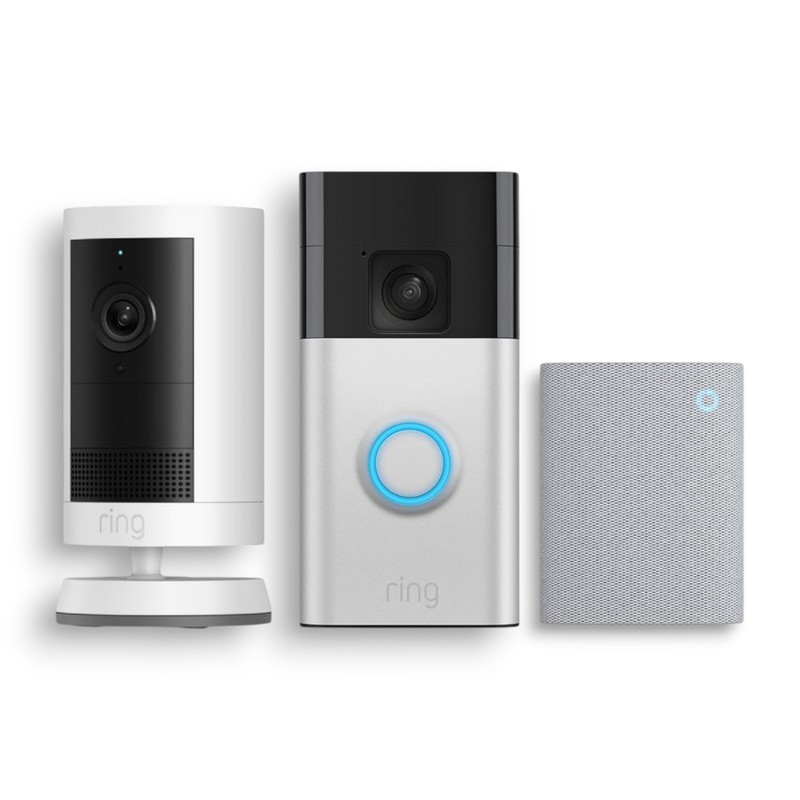 Ring Battery Doorbell Satin Nickel Smart Wi-Fi Video with Outdoor Cam Plus White