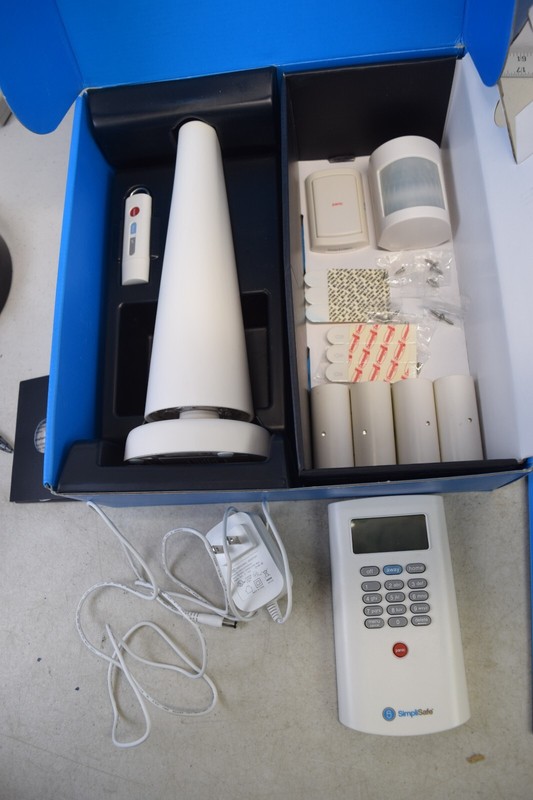 SimpliSafe Home Security parts: tower, keypad, window door sensor