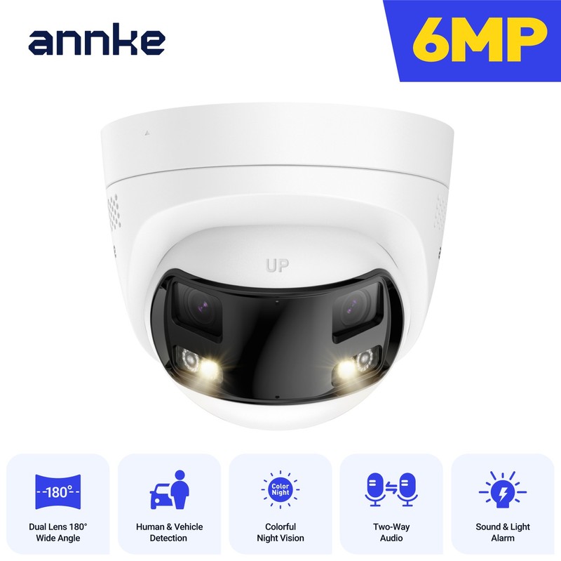 ANNKE 6MP POE Security Camera Dual Lens Outdoor Color Night Vision Two Way Audio