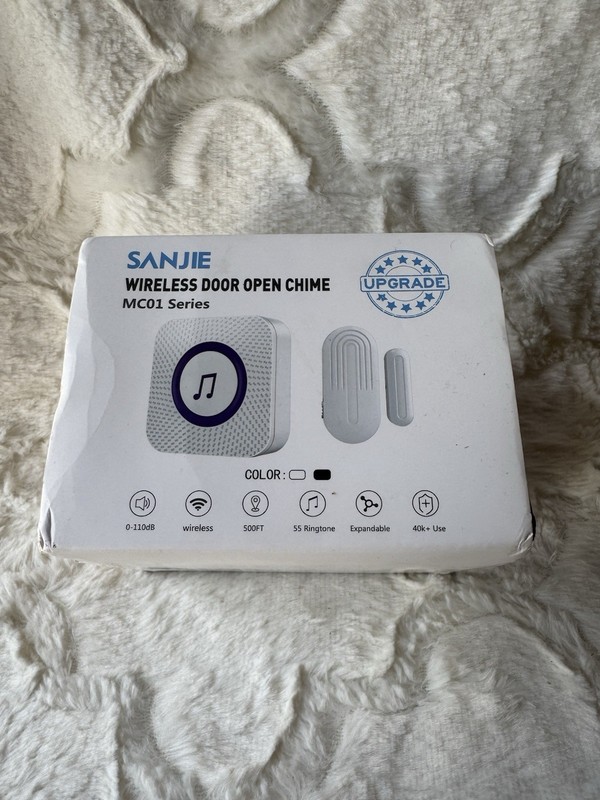 Door Chime,SanJie Wireless Sensor 2 Sensors + 1 Receiver White, White NIB