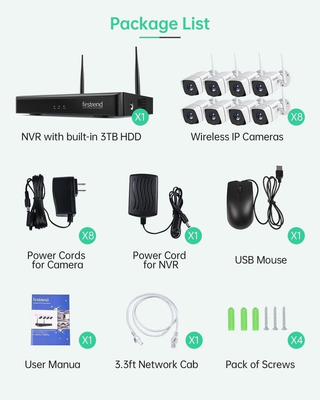 Firstrend 5MP Wireless Security Camera System with 3TB HDD 8 Security Cameras gallery