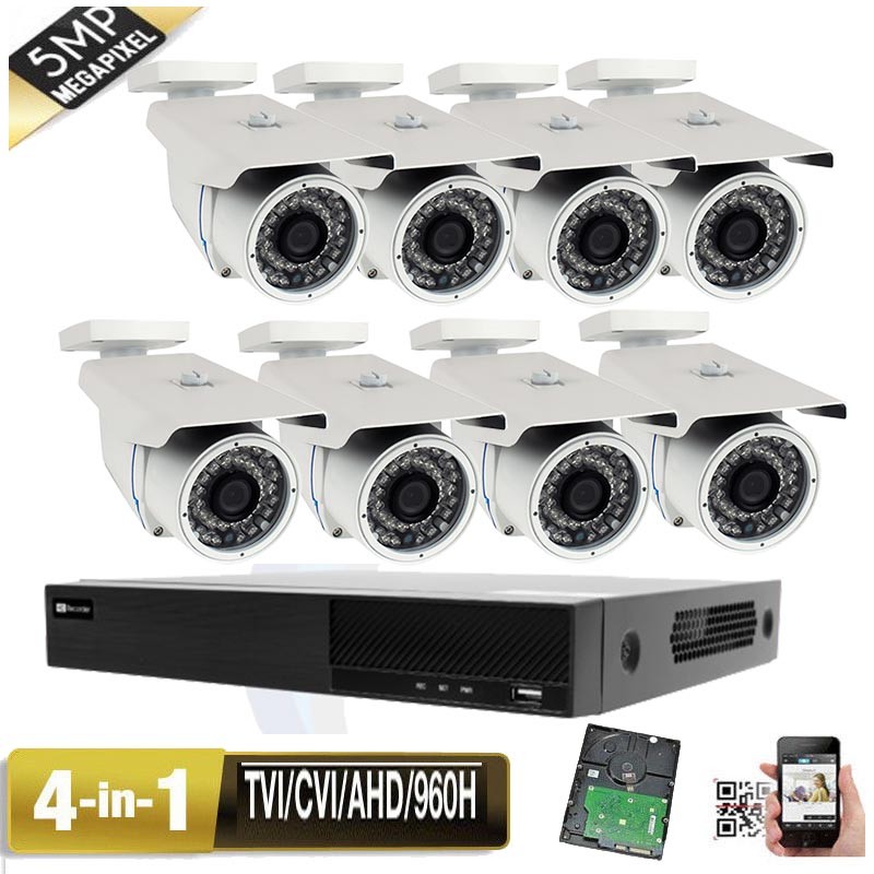 8Ch 5-in-1 DVR 5MP 4-in-1 9-22mm Varifocal Lens Security Camera System IP66 43f