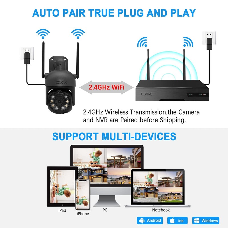 Wireless Security Camera System, 4pcs 3MP PTZ Cameras Outdoor Indoor, WiFi Su... gallery