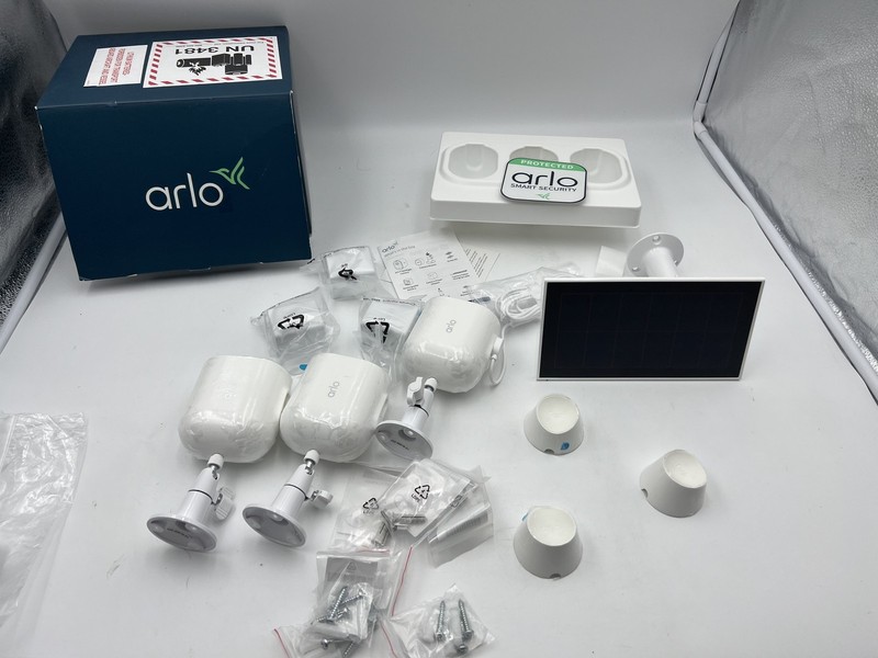 Arlo Pro 4 Wireless 3-Camera Security System w/ Bonus Solar Panel – White