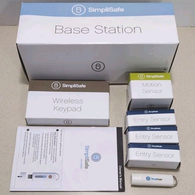 SimpliSafe Base Station BS2000 Key Pad Motion Sensor 3x Entry Sensors Manual NIB
