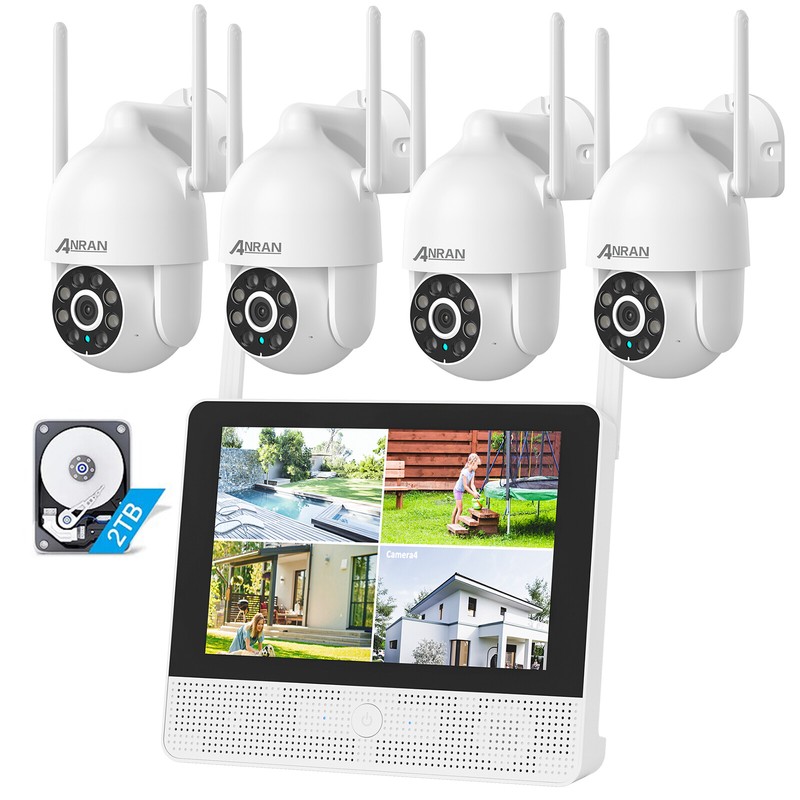 ANRAN WiFi 5MP IP Security Camera System 360° PTZ Wireless CCTV 12" Monitor 2TB