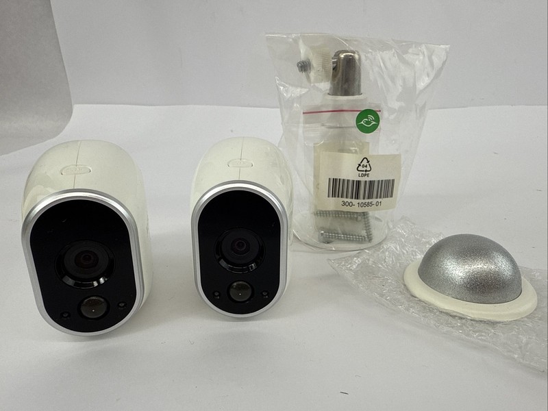 2 NETGEAR ARLO VMC3030 Indoor/Outdoor Security Cameras with Mounts Untested