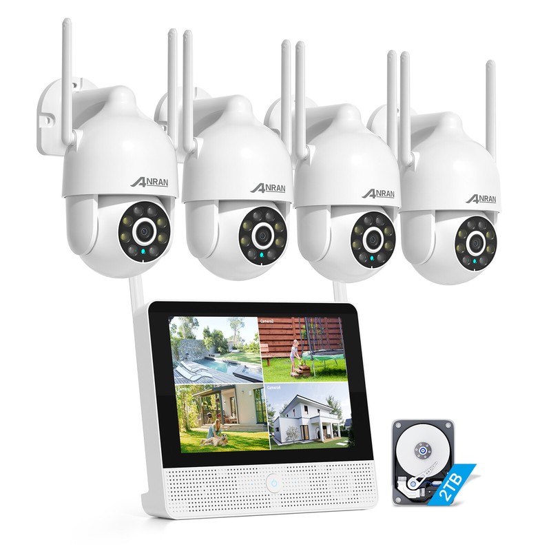 ANRAN 8CH 12”Monitor Wireless Security Camera System Outdoor Home WiFi NVR Kits