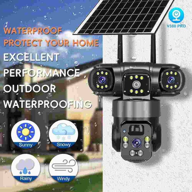 3 Lens HD 9MP WiFi Solar Camera Wireless Outdoor CCTV PTZ Home Security IR Cam gallery