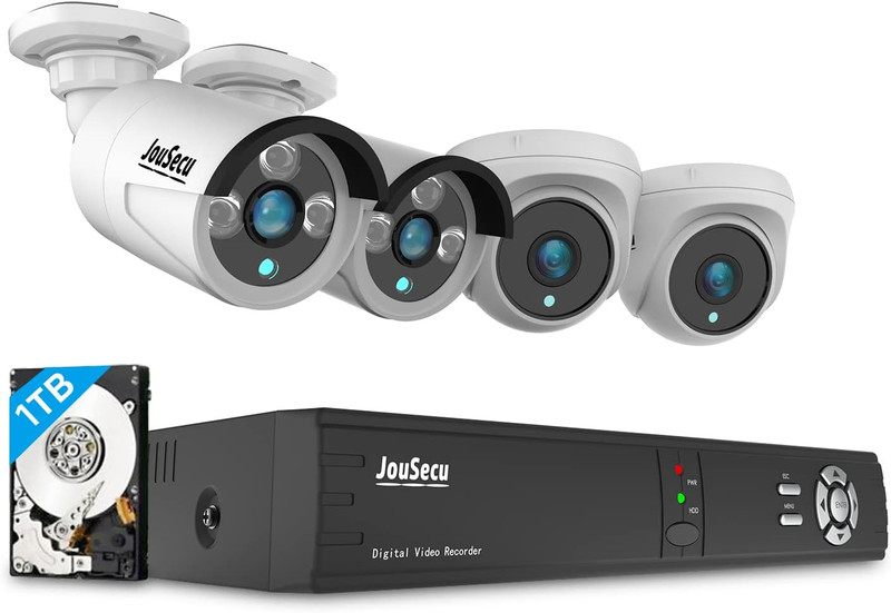 8CH Home Security Camera System with 1TB HDD, 5MP Lite DVR, 1080P Indoor/Outdoor