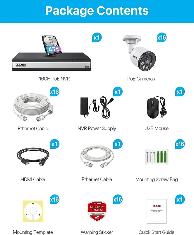 ZOSI 4K 16CH PoE Security Camera System 4TB HDD for Home 24/7 100ft IR Night gallery