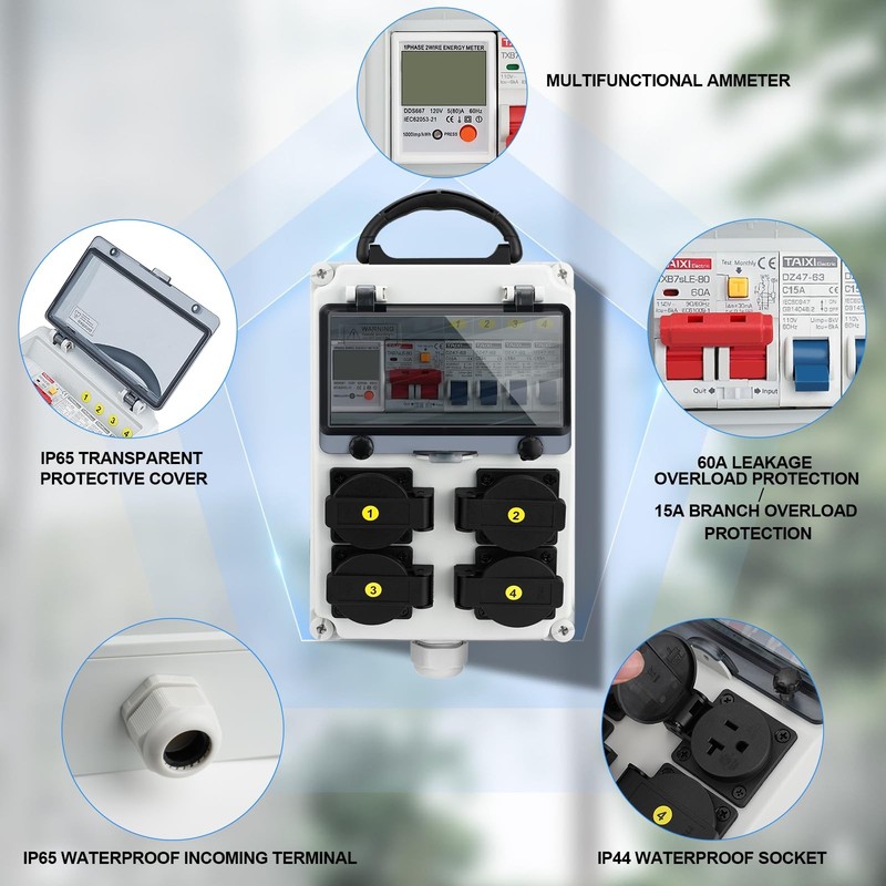 Power Distribution Box, 110V Electricity Meter 1*60A 4*20A FL+LS+METER gallery