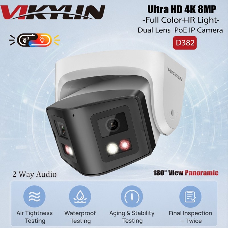 Vikylin 4K 8MP 4MP Panoramic Dual Lens Full Color IR IP Camera POE ONVIF NDAA