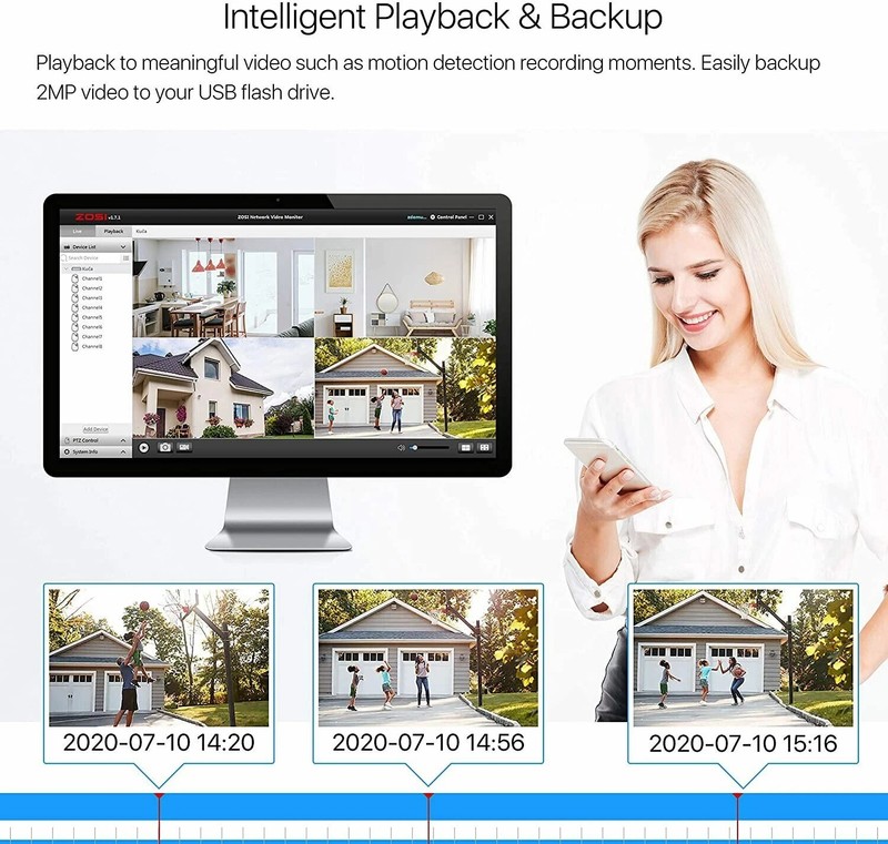 ZOSI 5MP HD 8CH POE Security Camera System Automatic Motion Tracking 2TB NVR gallery