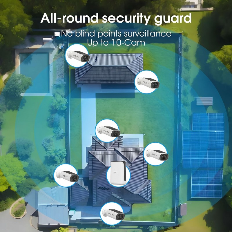 Wireless Solar Security Camera System 4MP Outdoor WiFi 2 Way Audio 8CH NVR Kits gallery