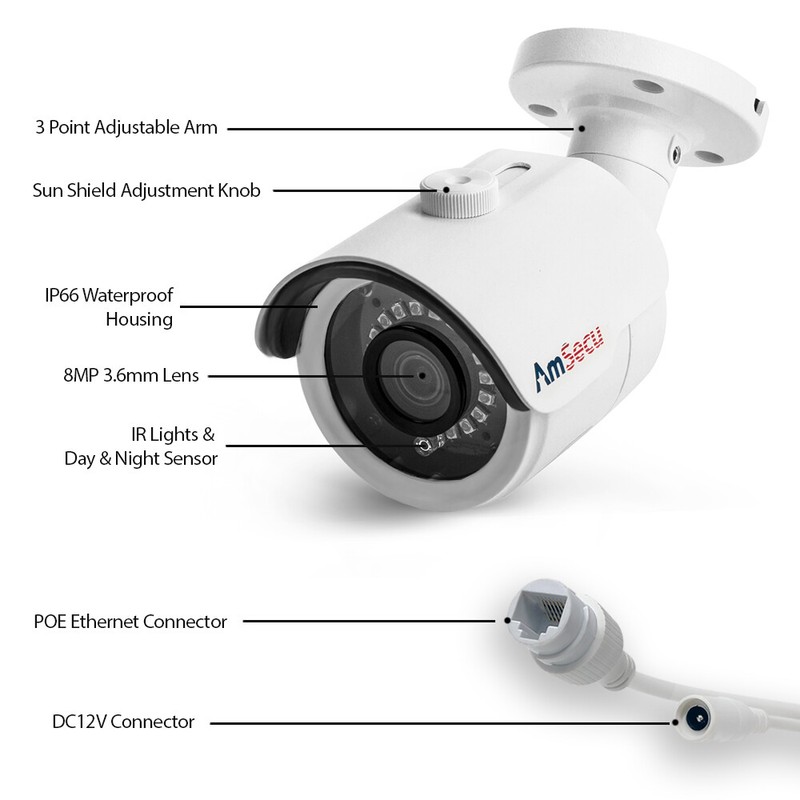 AmSecu 4K 4CH Smart Security Camera System w/ 4 x 4K 8MP 3.6mm Bullet Cameras gallery