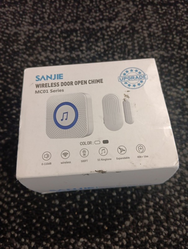 Door Chime,SanJie Wireless Sensor 2 Sensors + 1 Receiver White, White NIB M56