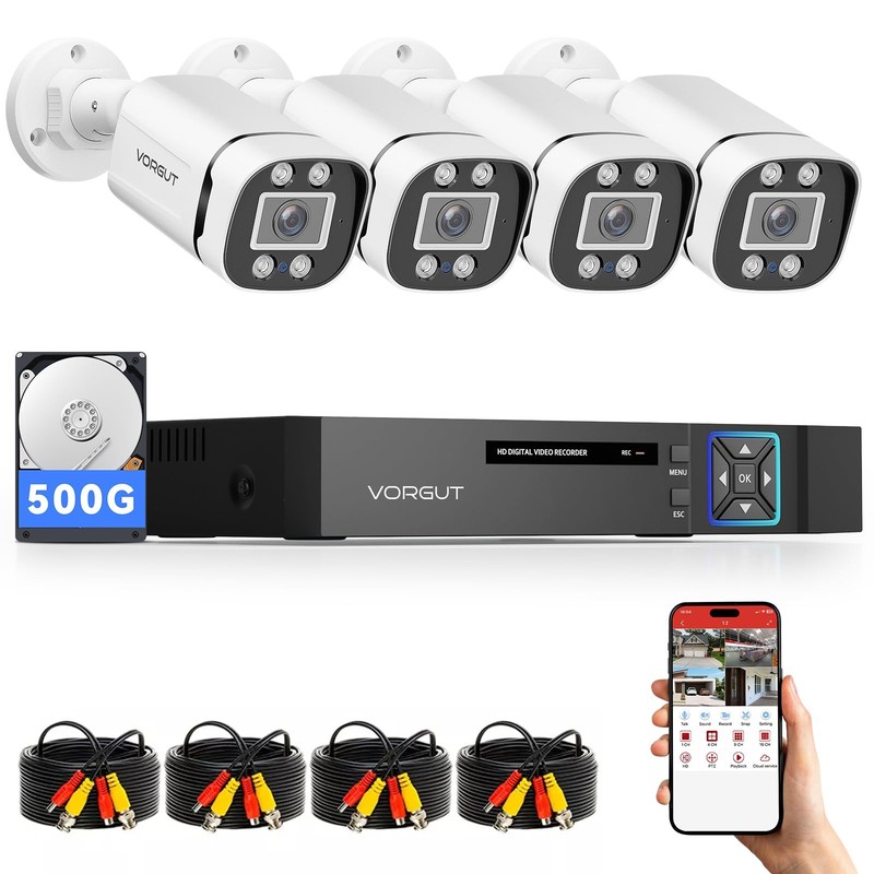 Wired Security Camera System Outdoor, 4 Channel 5MP Lite AHD TVI DVR Recorder…
