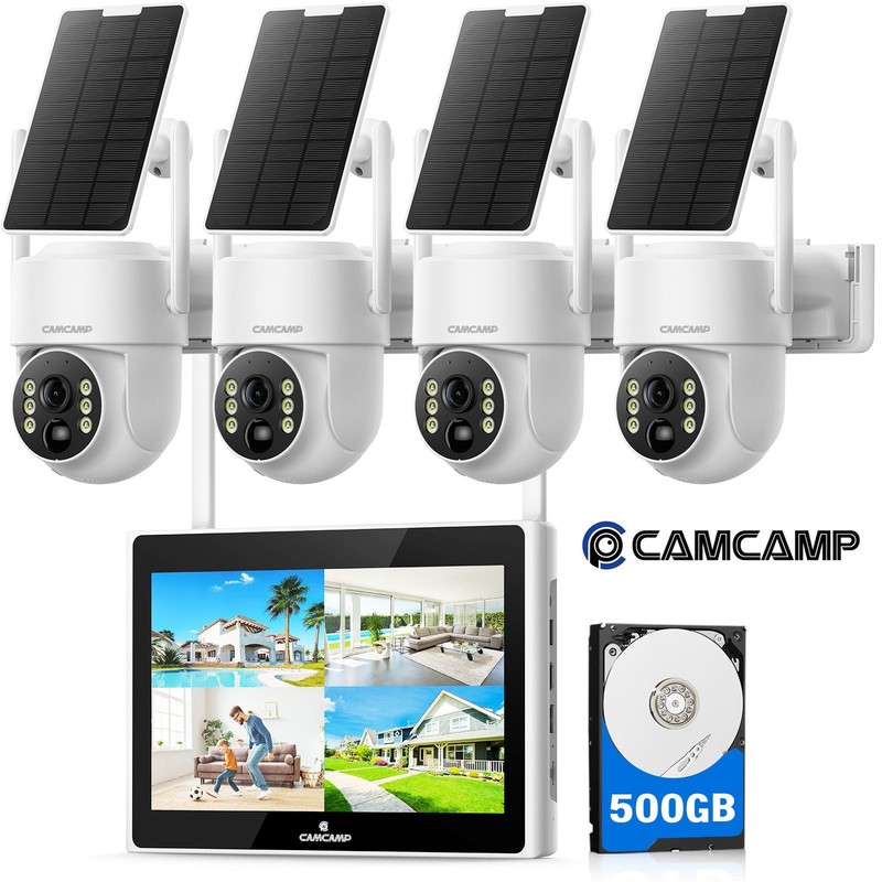 2K/4MP Solar PTZ Wireless Security Camera System with 10.1″ Monitor & 500GB HDD