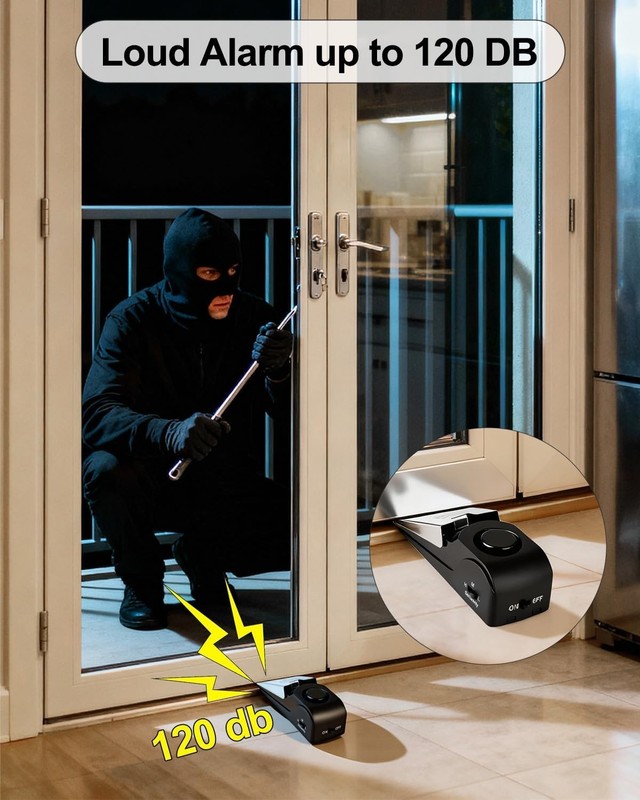 Portable 2-Pack Door Stopper & Alarm System - 120DB Security for Peace of Mind gallery