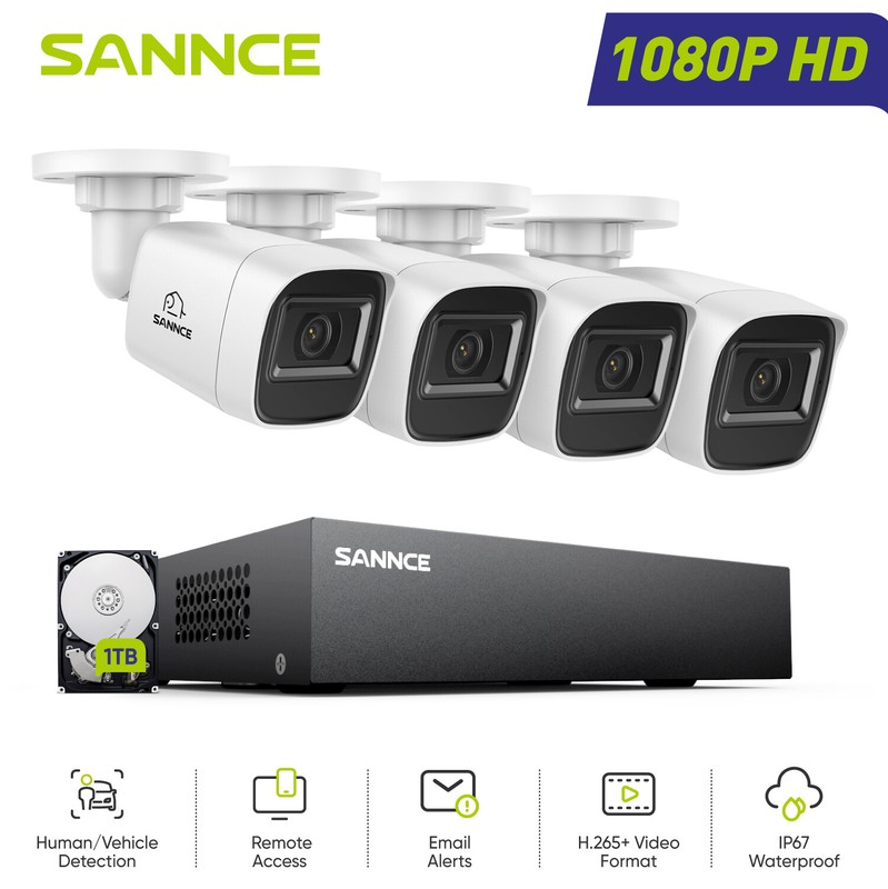 SANNCE 5in1 8CH DVR 1080P Video CCTV Security Camera System 1TB HDD AI Detection