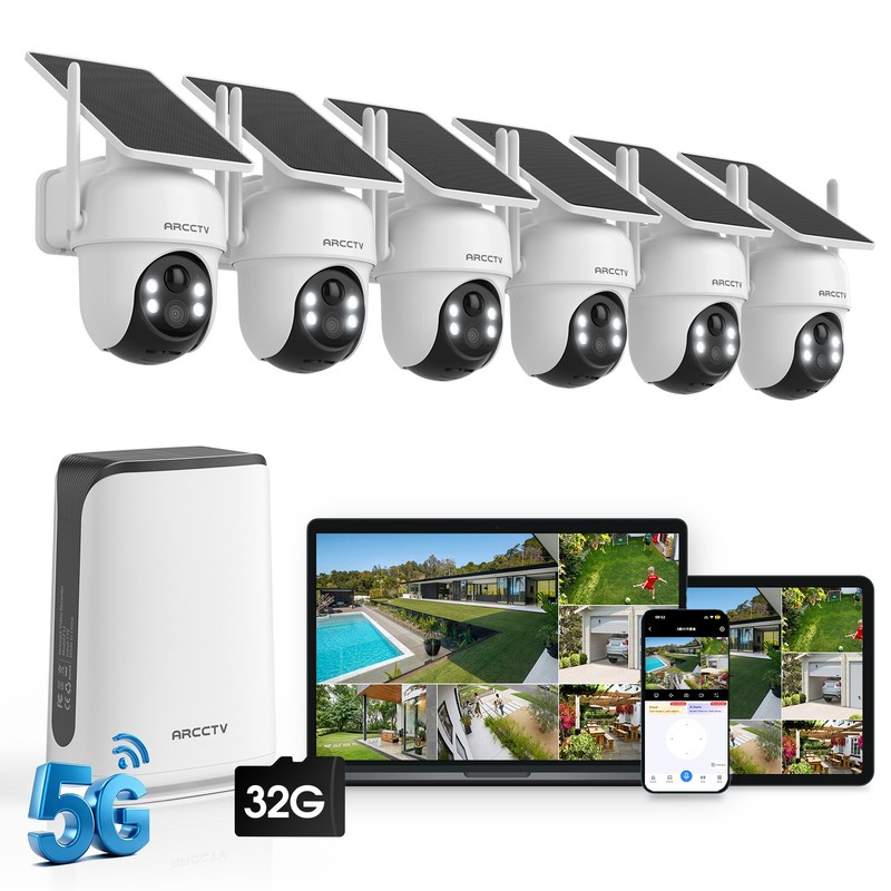 ARCCTV Solar Battery Powered 4MP Wireless PTZ Security Camera System 2 Way Audio