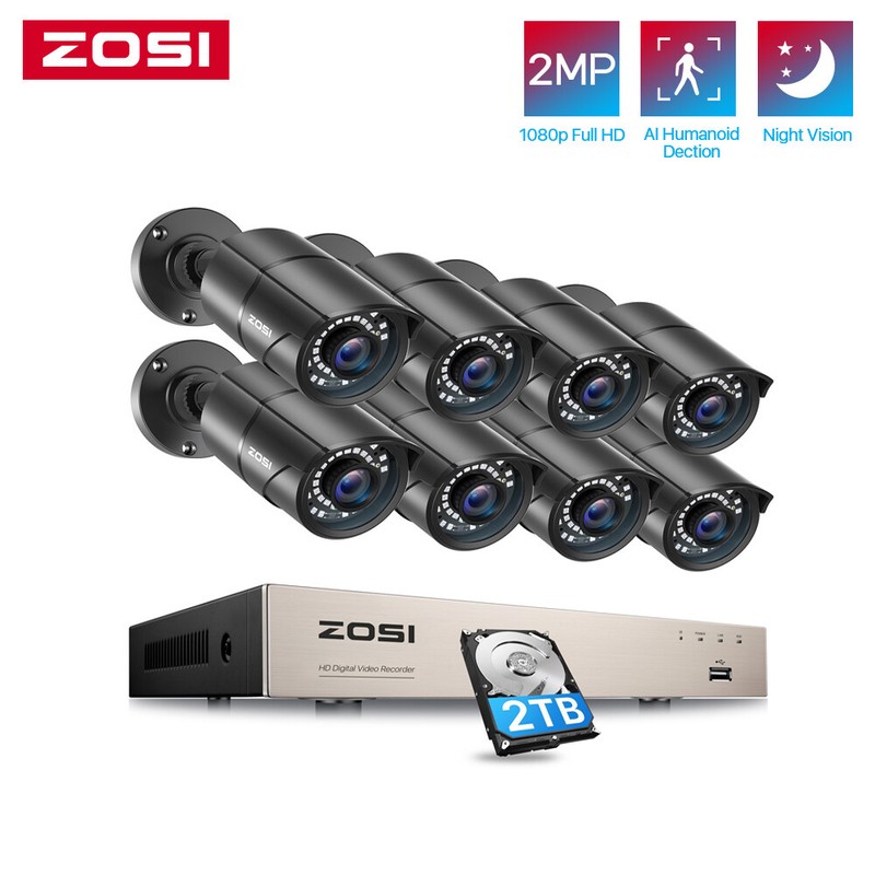 ZOSI 8CH H.265+ 5MP Lite 1080p Outdoor Security Camera SystemCCTV DVR for Home