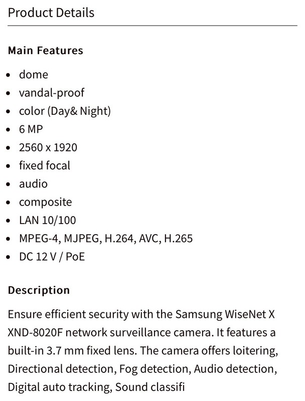 Hanwha Techwin XND-8020R WiseNet 5MP PoE IR IP Security Dome Camera 3.7mm Lens gallery