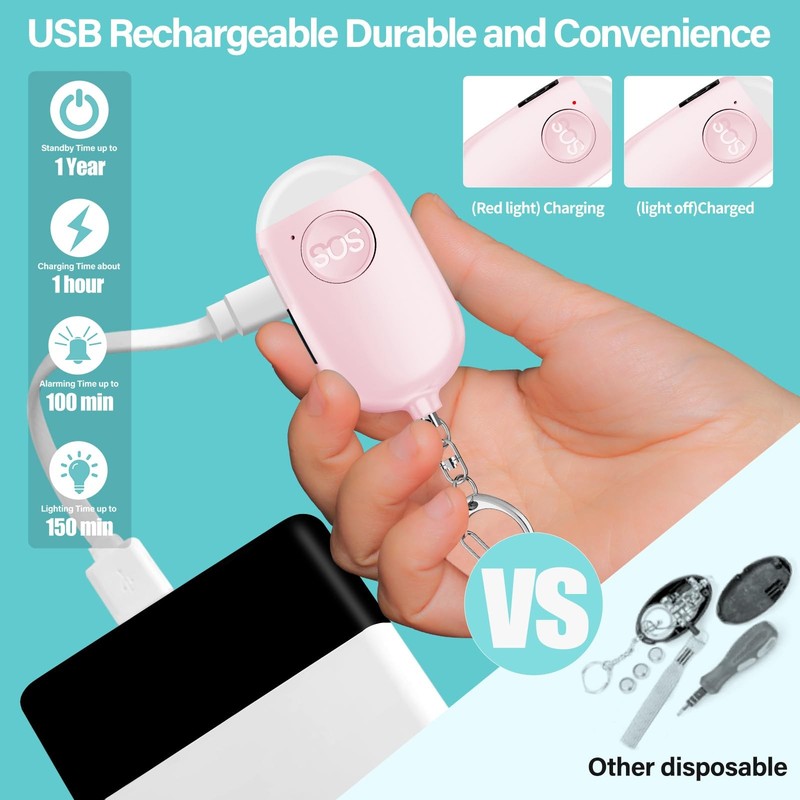 Personal Safety Alarm for , 2 Pack Rechargeable 130dB Alarm Keychain with Fla... gallery