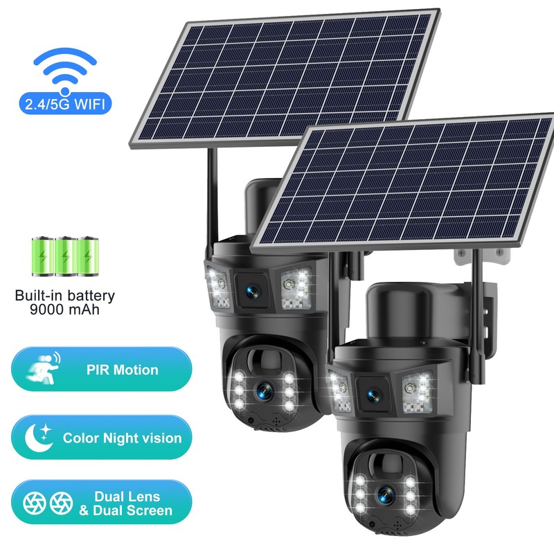 Solar Battery Powered Wireless Outdoor Pan/Tilt Home Security WiFi Camera System