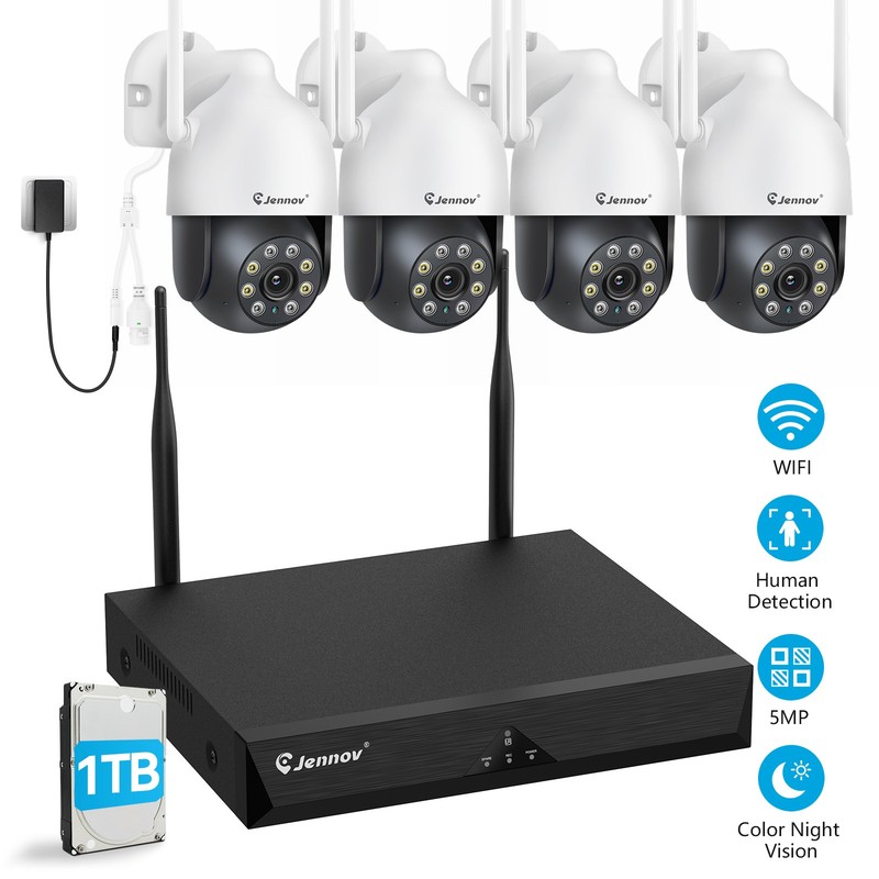 JENNOV 5MP Security Camera System Wireless Outdoor Wifi Audio CCTV 10CH 1TB HDD