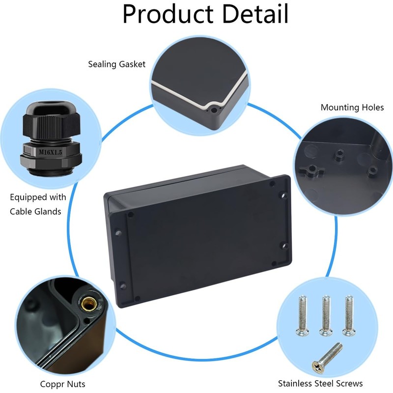 Junction Box IP65 Waterproof ABS Plastic 7.87x4.72x2.95, Fixed Ear Design gallery