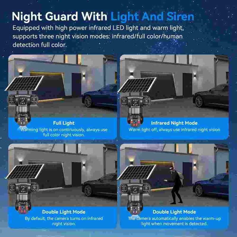 3 Lens HD 9MP WiFi Solar Camera Wireless Outdoor CCTV PTZ Home Security IR Cam gallery