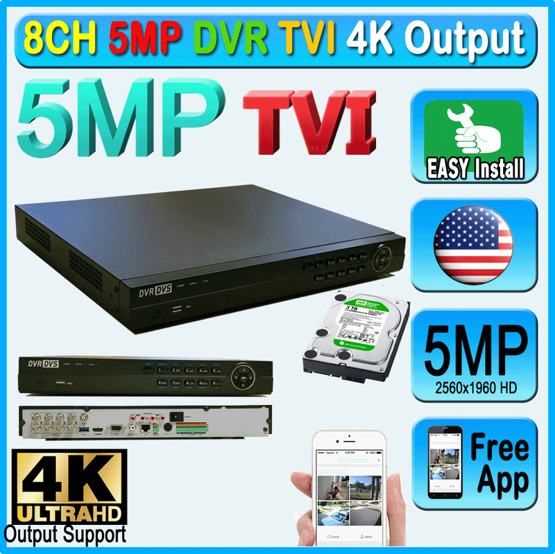 8CH TVI 5MP DVR H265 4k Output 2560×1960 Record System phone P2P Free App