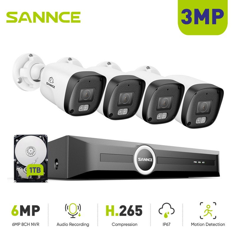SANNCE 8CH 6MP NVR 3MP POE Security IP Camera System Audio Recording Outdoor 1TB