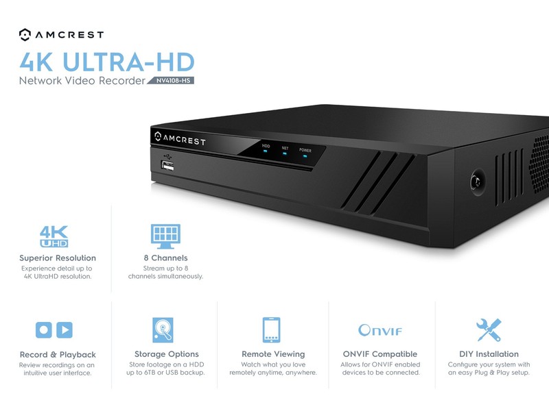 Amcrest NV4108-HS 4K NVR (8CH 1080p/3MP/4MP/5MP/6MP/8MP) (No WiFi) Warranty