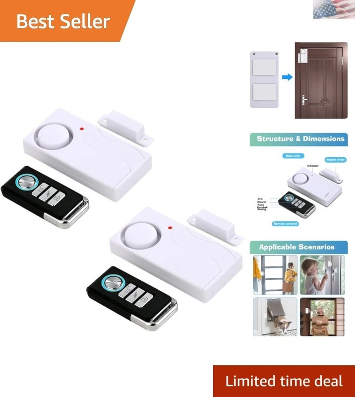 Child Safety Door Alarms with Remote Control - Magnetically Triggered 2-Pack
