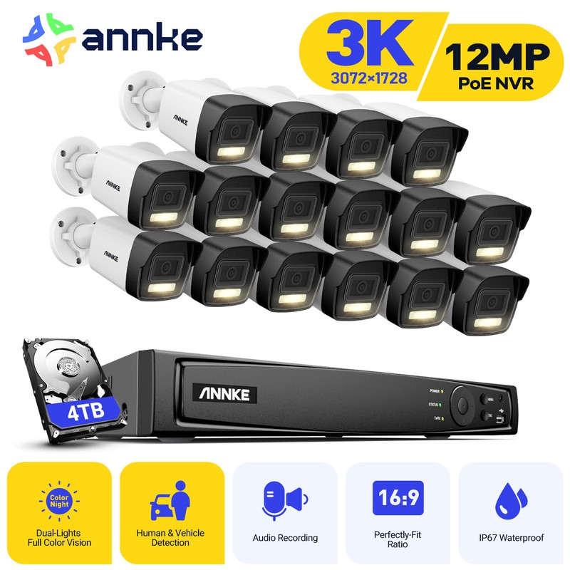 ANNKE 12MP 16CH NVR 5MP POE Security IP Camera System AI Color Nght Vision IP67