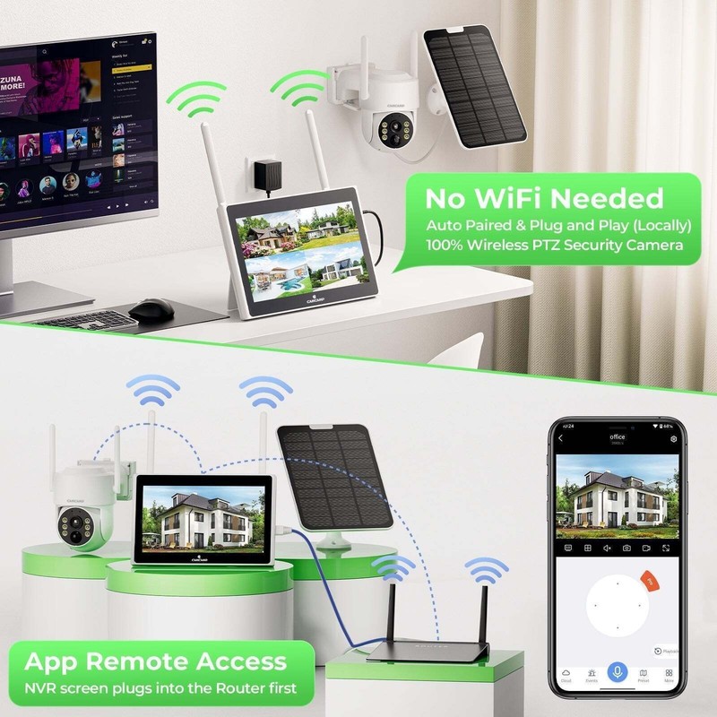 Solar Security Camera Wireless Outdoor with 10" Monitor NVR System Night Vision gallery