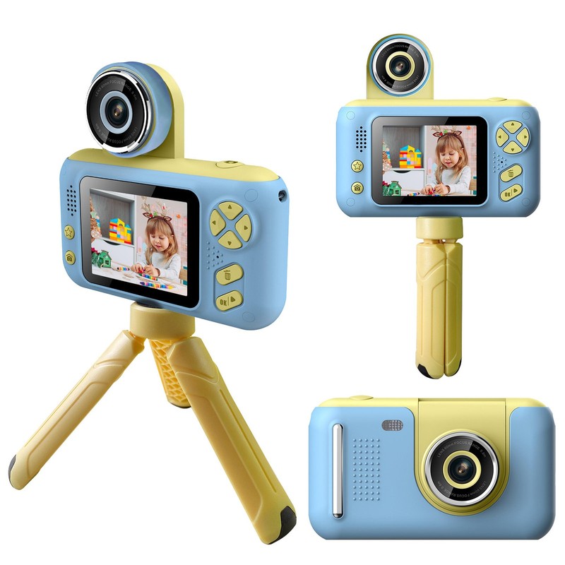 Kids Digital Camera w/ Flip Lens Tripod 32GB Blue