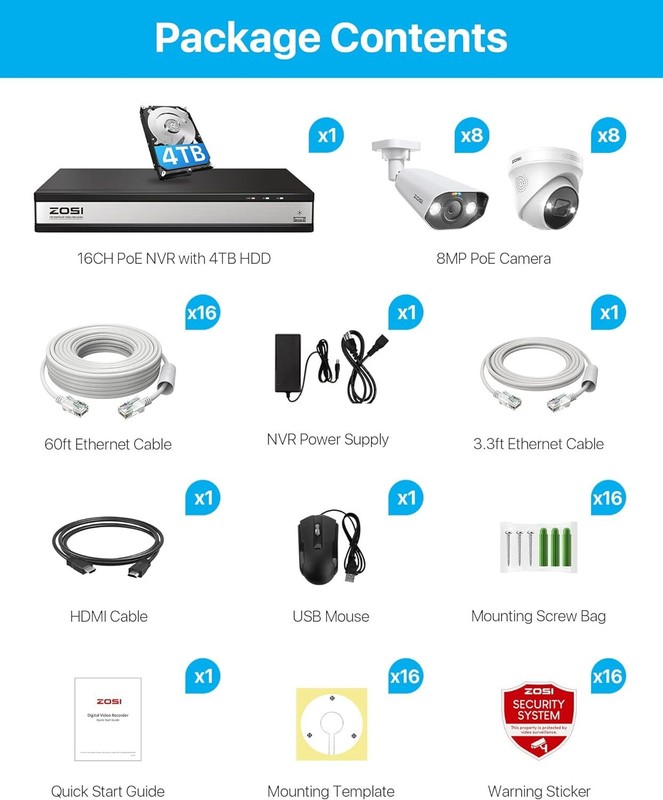 ZOSI 4K 16CH PoE Security Camera System with 4TB HDD Human Car Detect Audio gallery