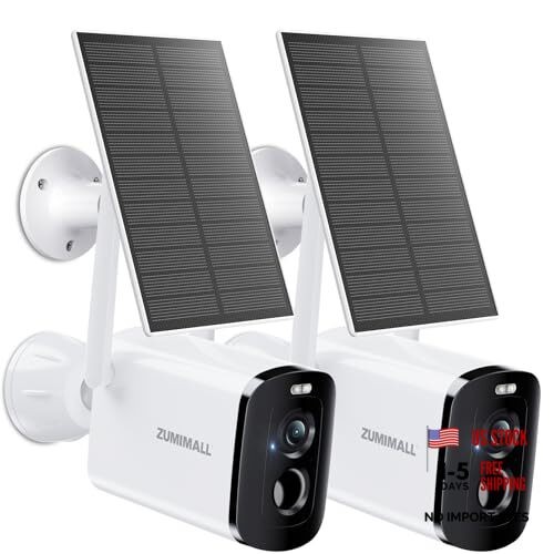 Solar Security Cameras Wireless Outdoor - 2 Packs, White - 2 Packs Solar Cam