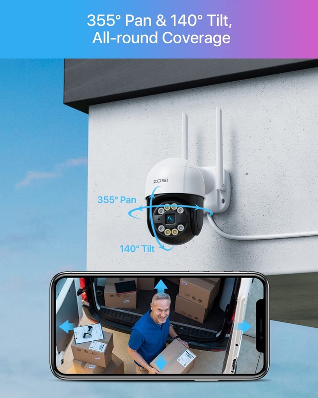 ZOSI 3MP PTZ Outdoor WiFi Security IP Wireless Camera Audio Motion Detection gallery