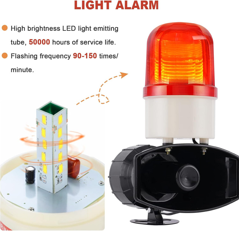 Industrial Siren Alarm 110 Volt Siren with Light 115Db Sound and Light Alarm IP5 gallery