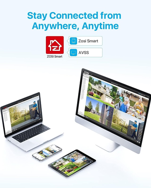 ZOSI 8CH 5MP PoE Security Cameras System with 2TB Hard Drive 24/7 Recording IP66 gallery