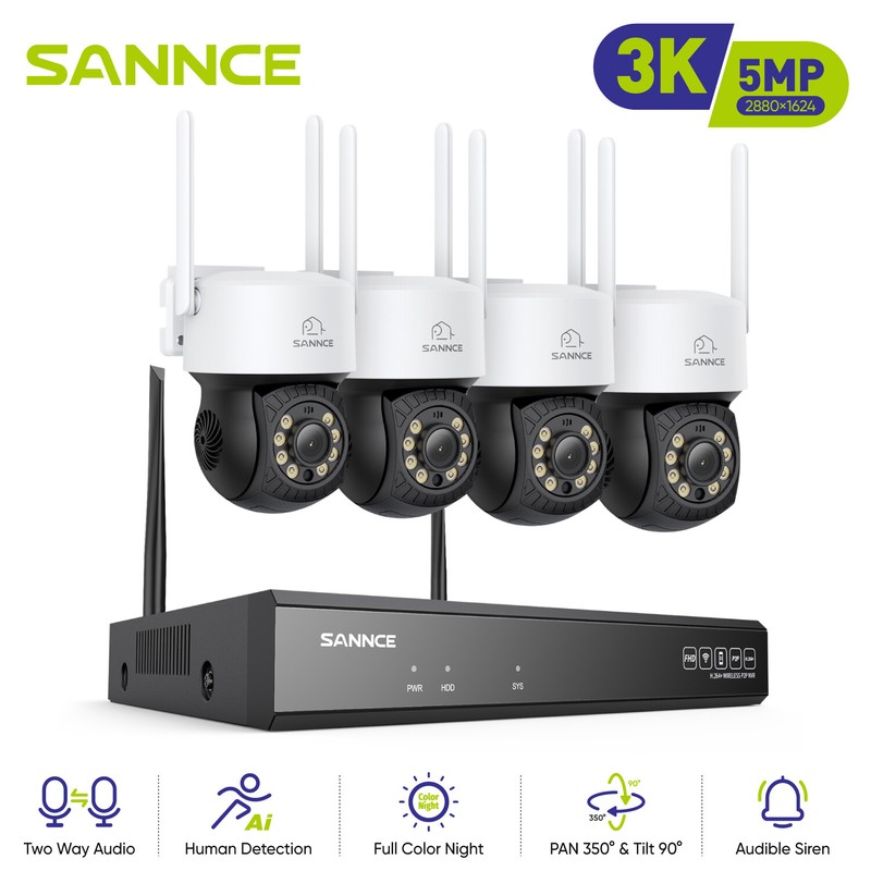SANNCE Wireless 8CH NVR Color 5MP PT WIFI Security Camera System Two Way Audio