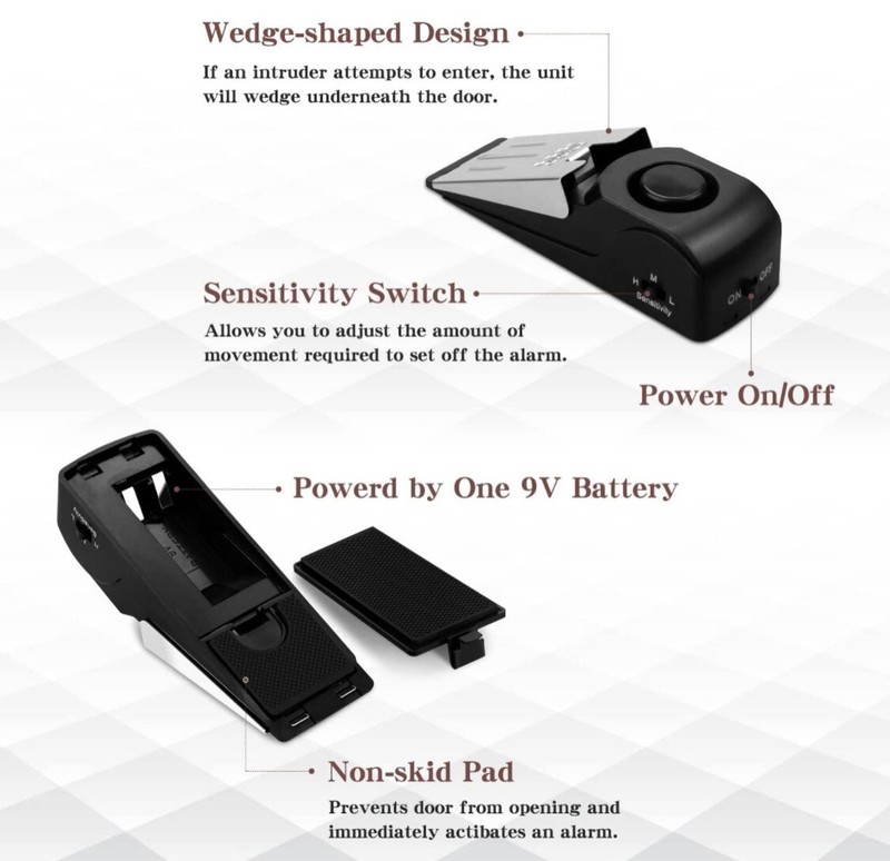 EMDMAK Door Stop Alarm with 120DB Siren Door Stop for Home & Travel Black Pack 2 gallery