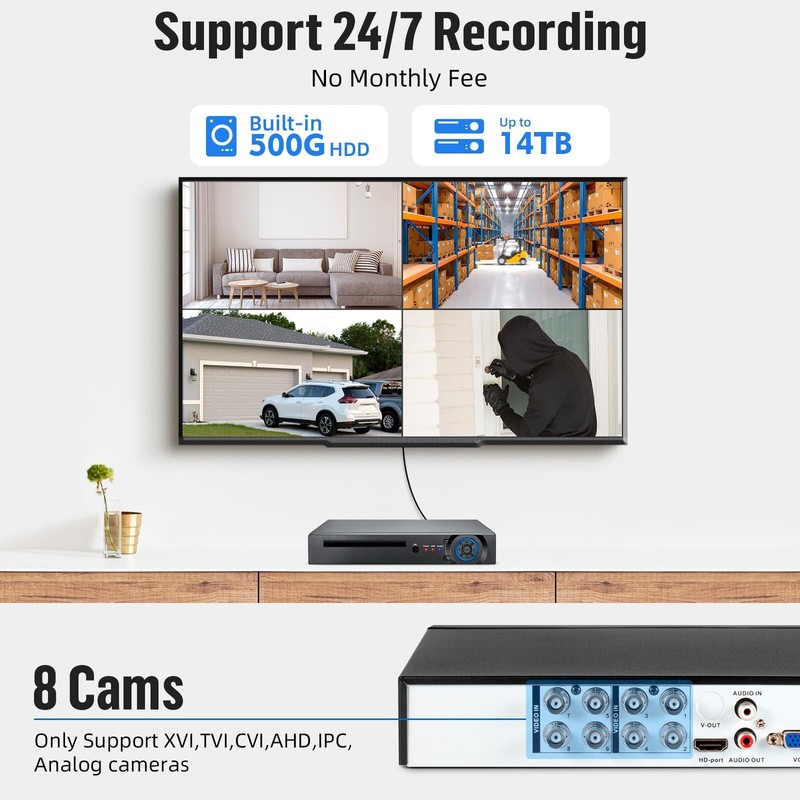 H.265+ Security DVR 8 Channel 1080p Recorder +500GB for CCTV Surveillance Camera gallery