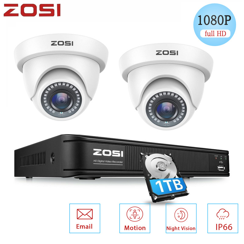 ZOSI H.265+8CH 5MP-Lite DVR CCTV Home Outdoor 1080p Security Camera System 1TB
