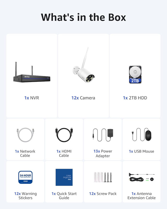 Wireless Security Camera System 2TB Hard Drive, 16CH 4K Wifi NVR Kit, 12Pcs 2K H gallery